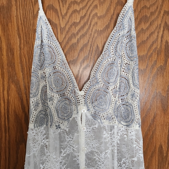 Free People Cream and Blue Lace Chemise - Picture 1 of 5